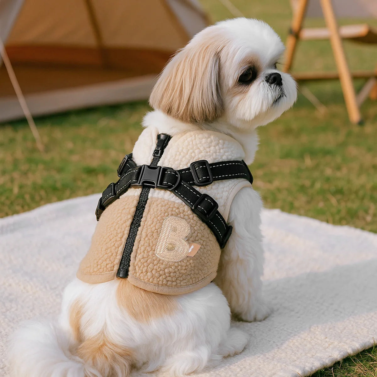 Winter Lamb Fleece Dog Harness Vest Warm Pet Clothes With Leash Ring For Small Dogs Puppy Cat Coat